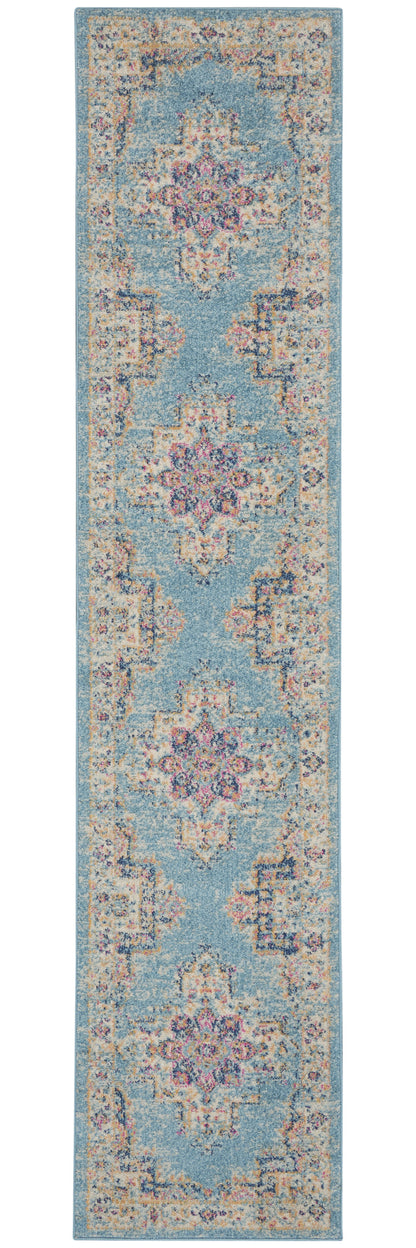 4' Light Blue Round Southwestern Power Loom Area Rug