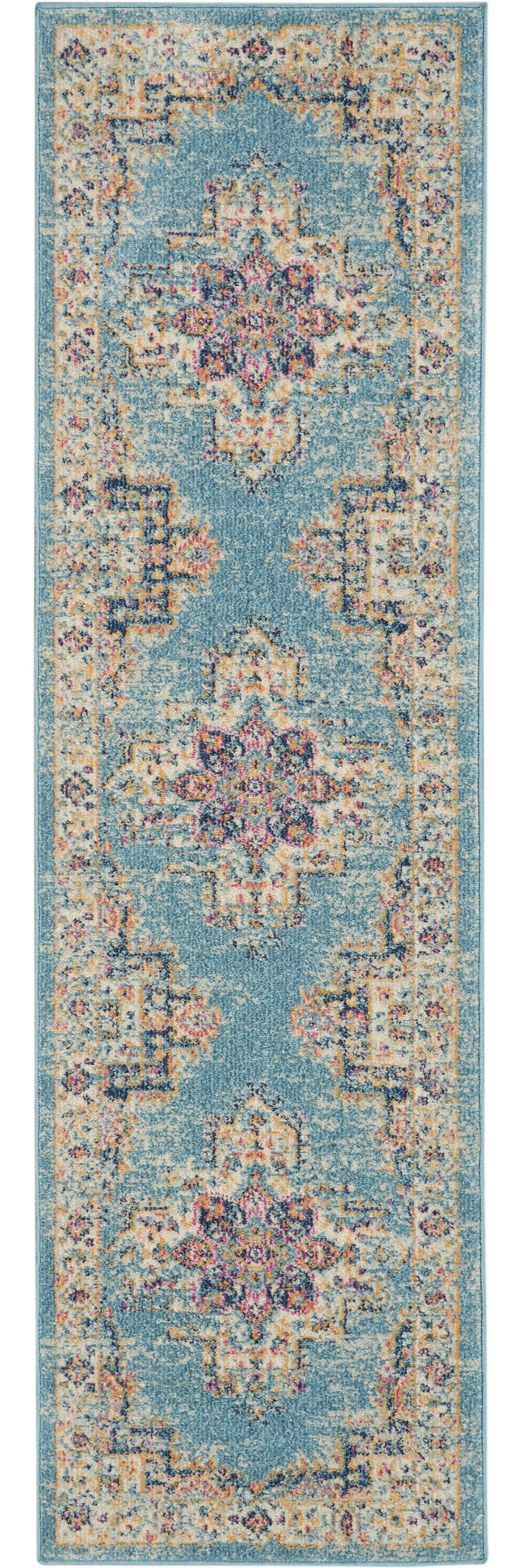 4' Light Blue Round Southwestern Power Loom Area Rug