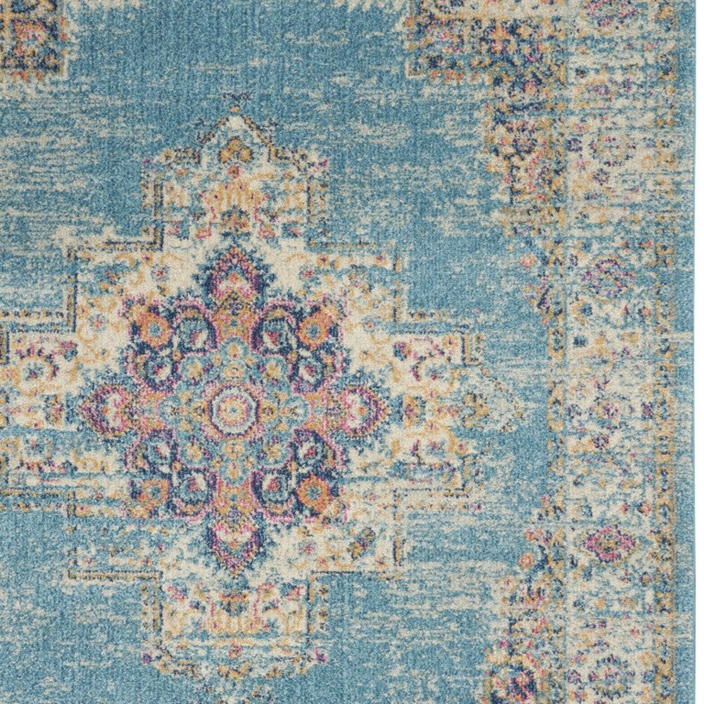 4' X 6' Blue And Ivory Southwestern Distressed Area Rug