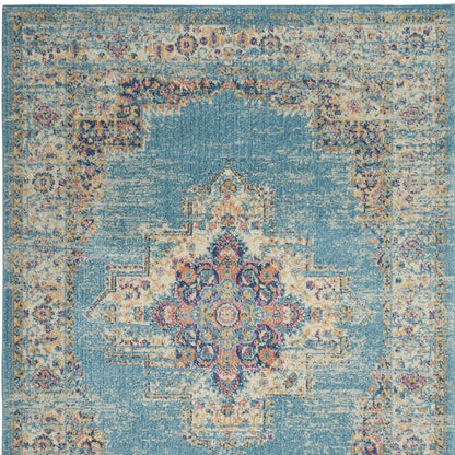 4' X 6' Blue And Ivory Southwestern Distressed Area Rug