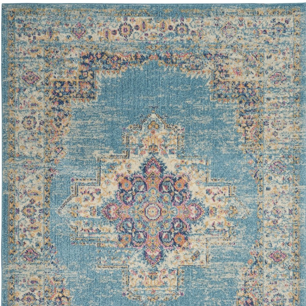 4' X 6' Blue And Ivory Southwestern Distressed Area Rug