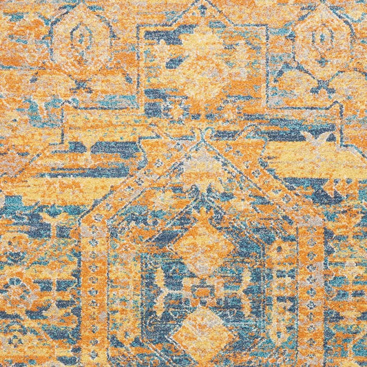 4' X 6' Teal And Gold Medallion Distressed Area Rug