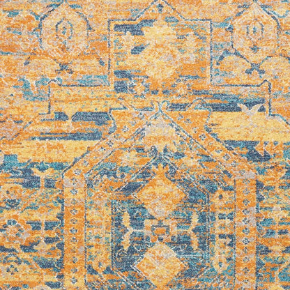 4' X 6' Teal And Gold Medallion Distressed Area Rug