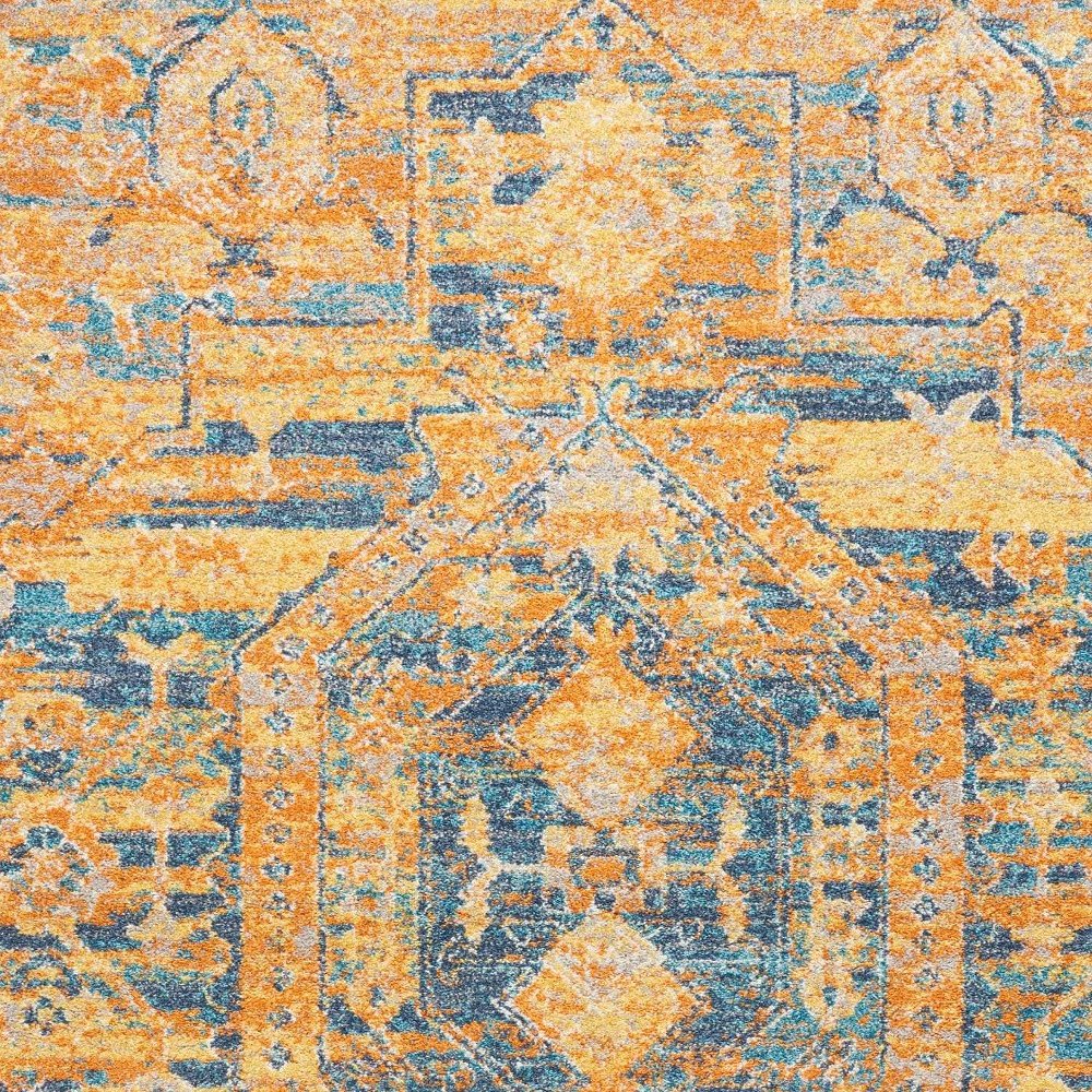 4' X 6' Teal And Gold Medallion Distressed Area Rug