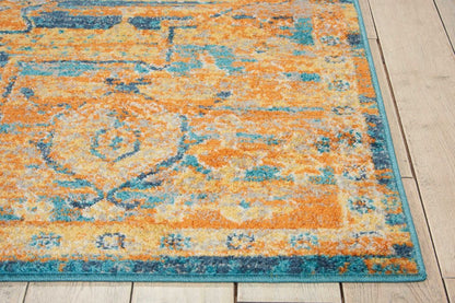 4' X 6' Teal And Gold Medallion Distressed Area Rug