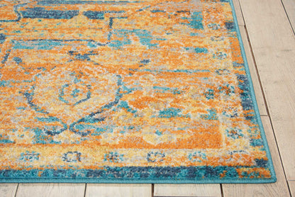 4' X 6' Teal And Gold Medallion Distressed Area Rug
