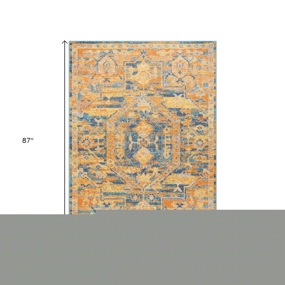 4' X 6' Teal And Gold Medallion Distressed Area Rug