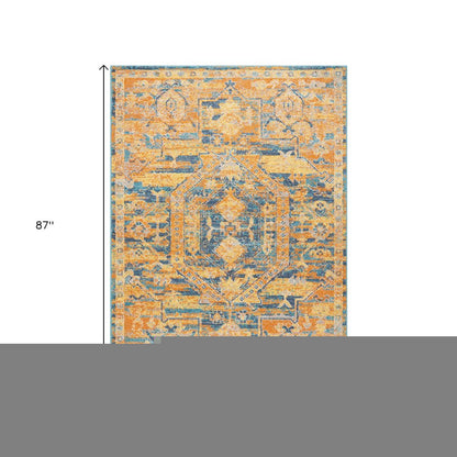 4' X 6' Teal And Gold Medallion Distressed Area Rug
