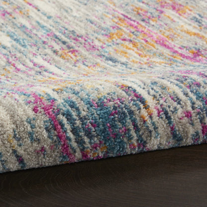 4' Ivory And Blue Abstract Round Rug