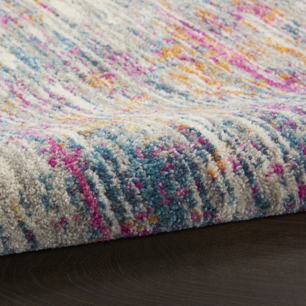 4' Ivory And Blue Abstract Round Rug