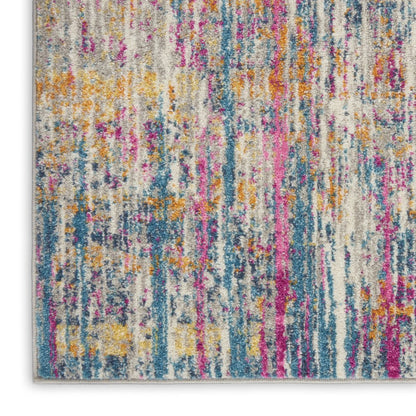 4' Ivory And Blue Abstract Round Rug