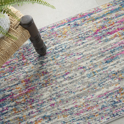 5' Ivory And Blue Abstract Round Rug