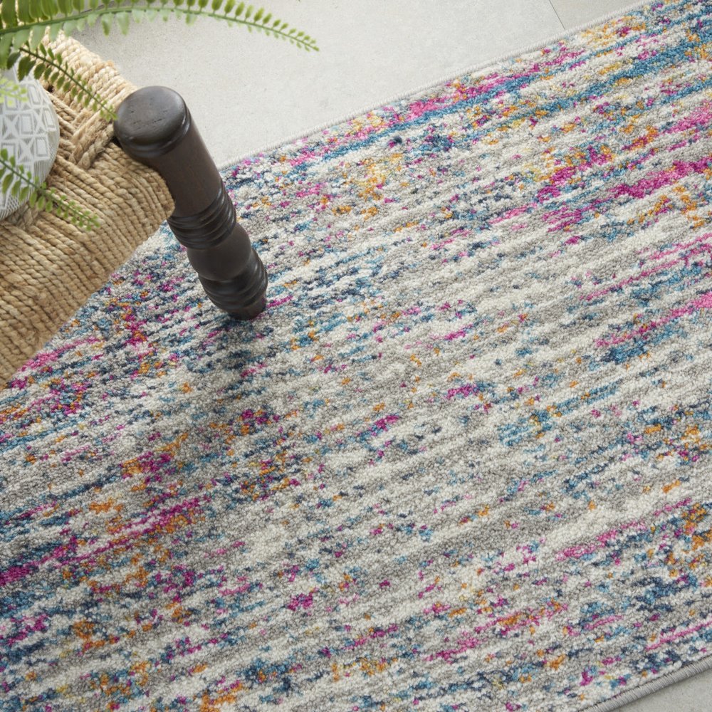 5' Ivory And Blue Abstract Round Rug