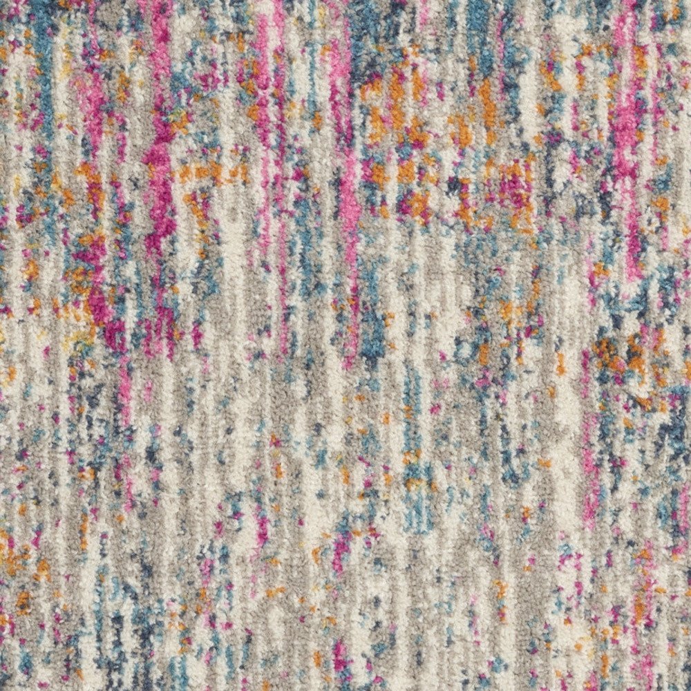 4' Ivory And Blue Abstract Round Rug