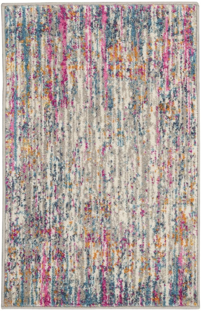 5' Ivory And Blue Abstract Round Rug