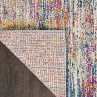 4' Ivory And Blue Abstract Round Rug