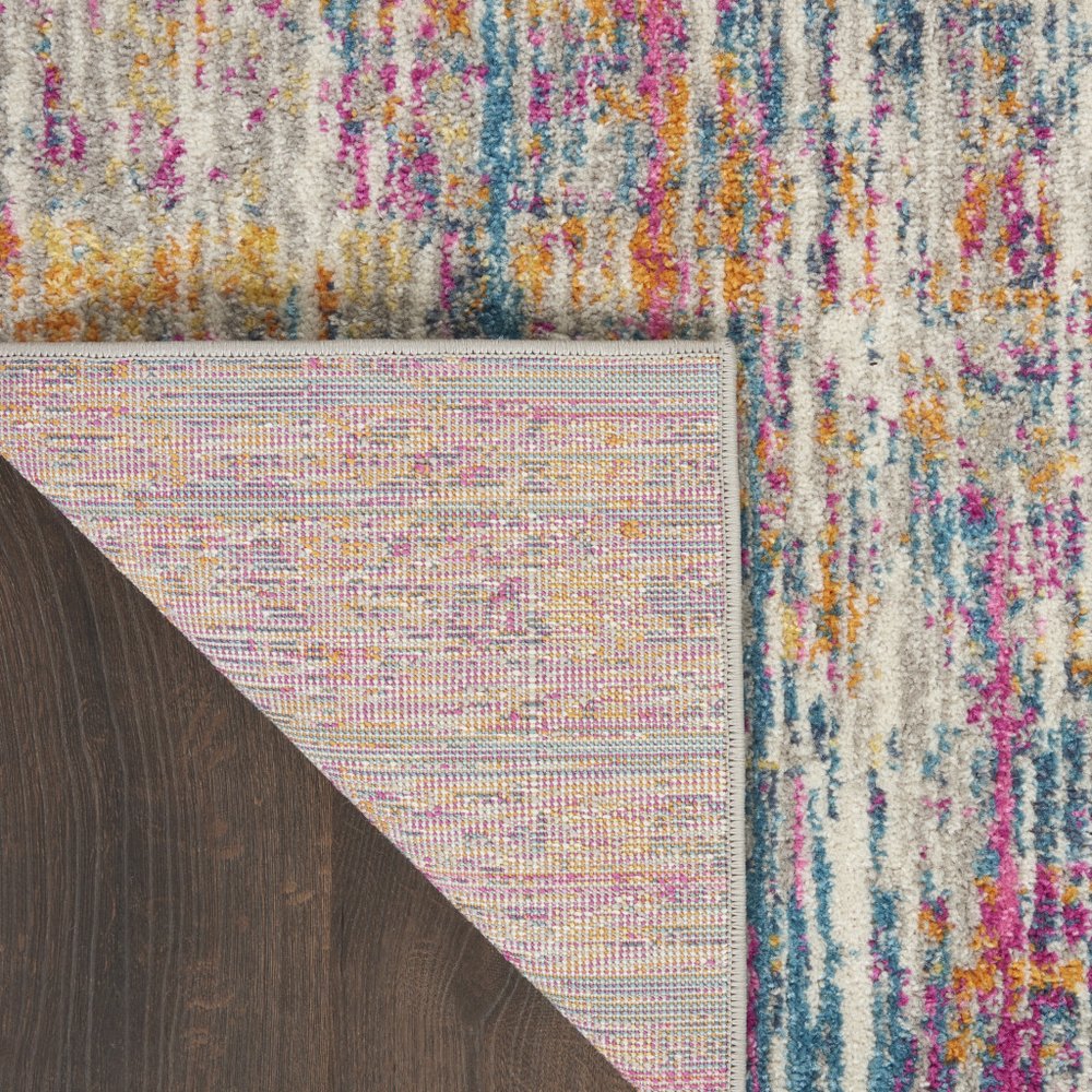 5' Ivory And Blue Abstract Round Rug