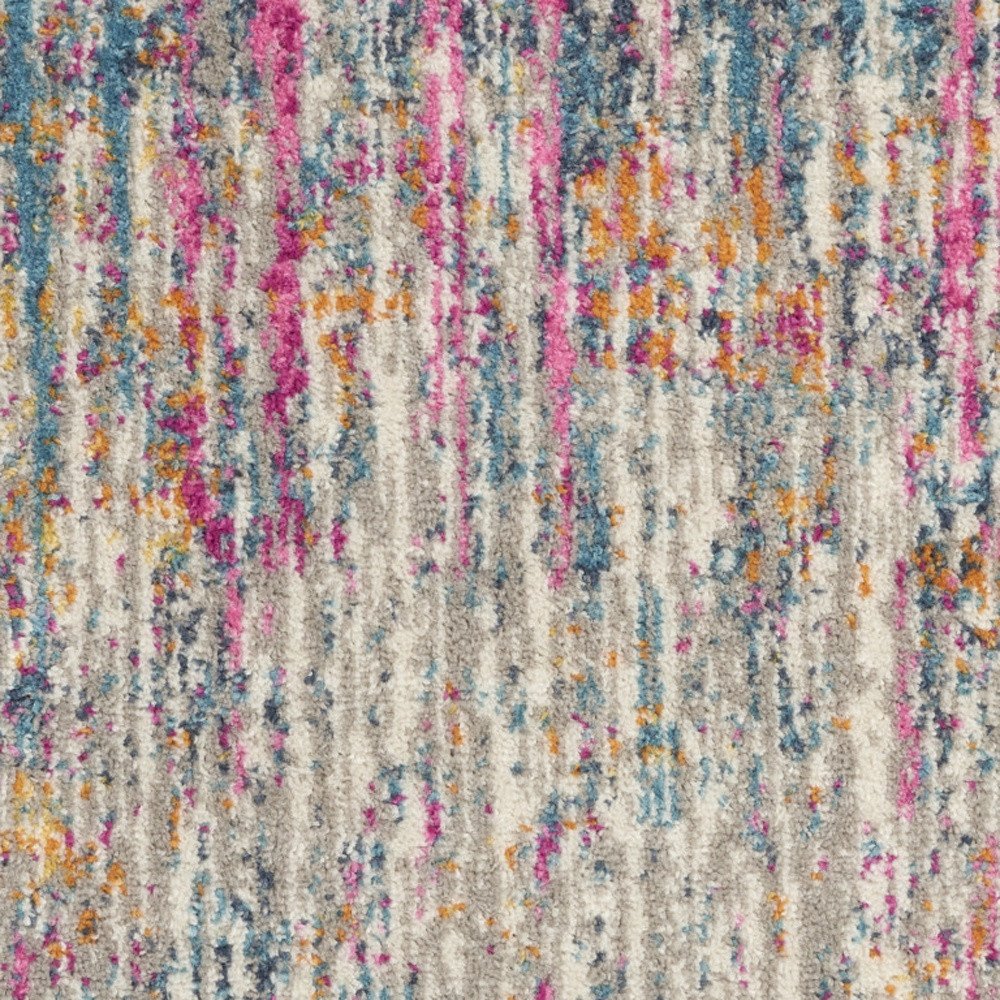 4' Ivory And Blue Abstract Round Rug