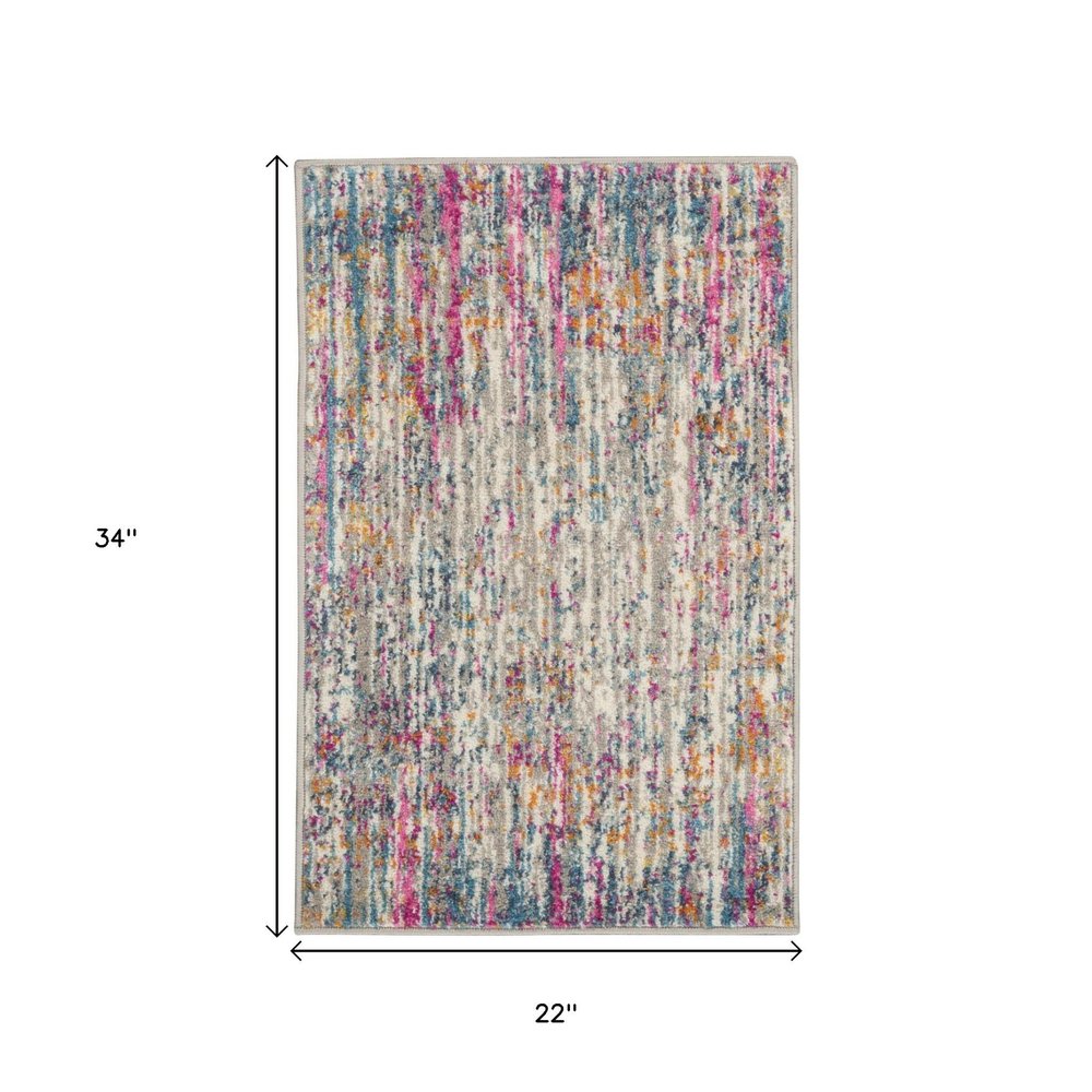 5' Ivory And Blue Abstract Round Rug