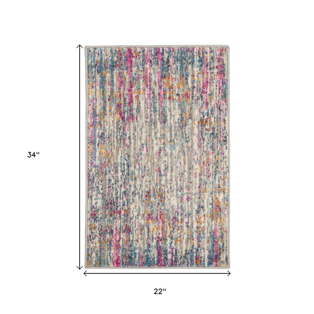 2' X 3' Ivory And Blue Abstract Area Rug
