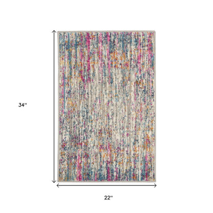 2' X 3' Ivory And Blue Abstract Area Rug