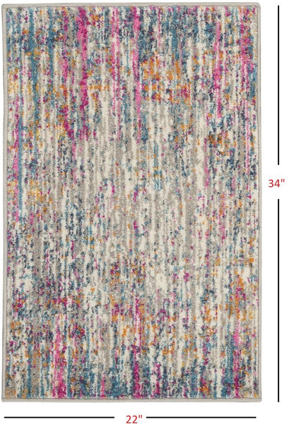 2' X 3' Ivory And Blue Abstract Area Rug