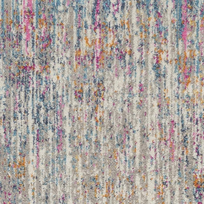 5' Ivory And Blue Abstract Round Rug