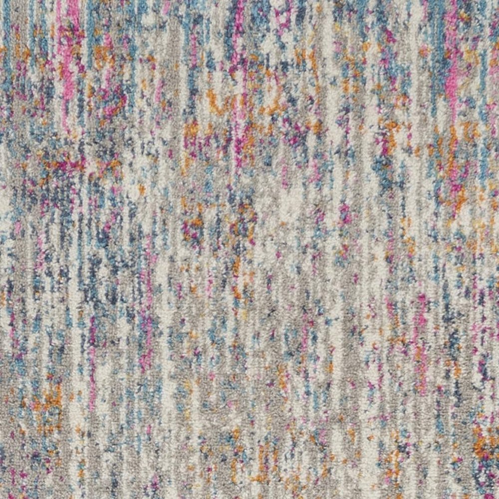 5' Ivory And Blue Abstract Round Rug