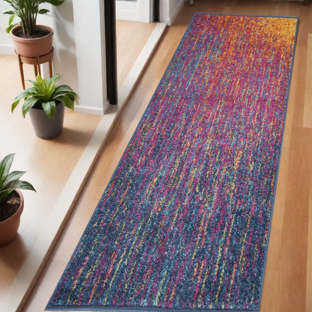 8' X 10' Blue And Orange Abstract Area Rug