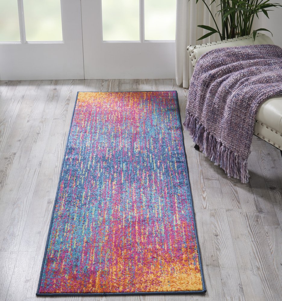 8' X 10' Blue And Orange Abstract Area Rug