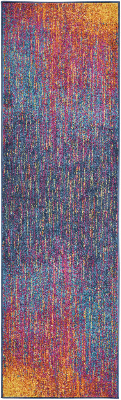 5' X 7' Blue And Pink Abstract Power Loom Area Rug