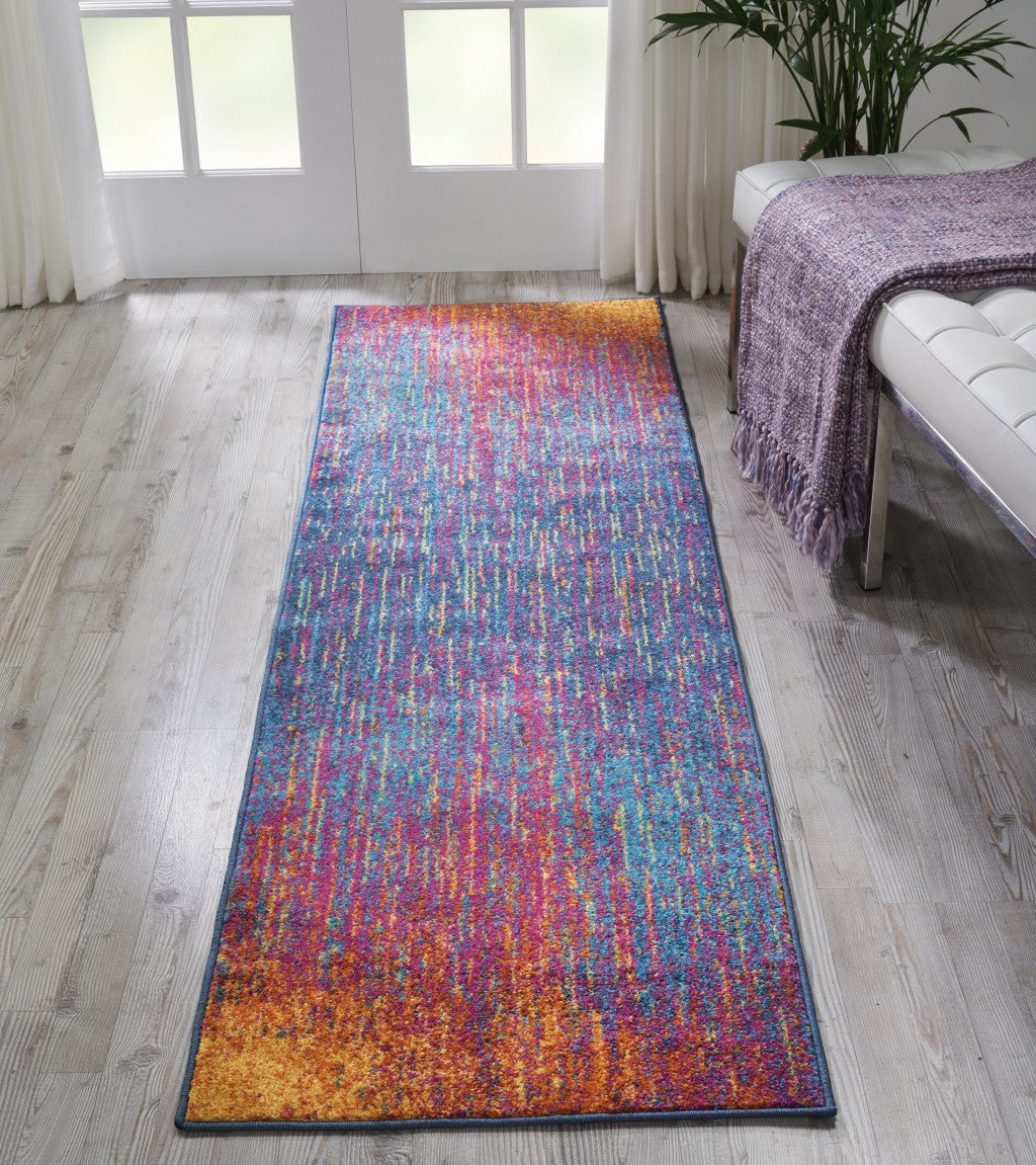 5' X 7' Blue And Pink Abstract Power Loom Area Rug