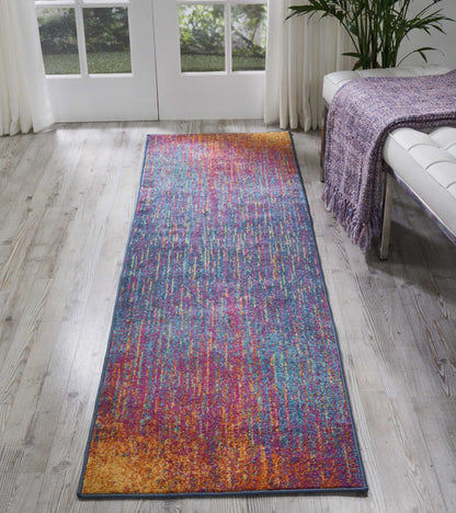 5' X 7' Blue And Pink Abstract Power Loom Area Rug