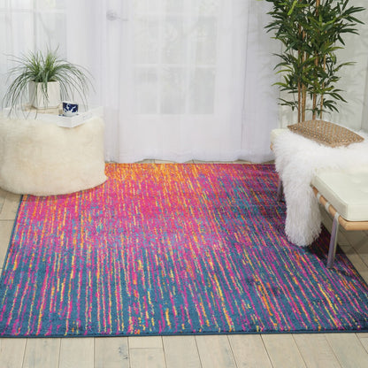 5' X 7' Blue And Pink Abstract Power Loom Area Rug