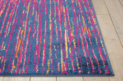 5' X 7' Blue And Pink Abstract Power Loom Area Rug