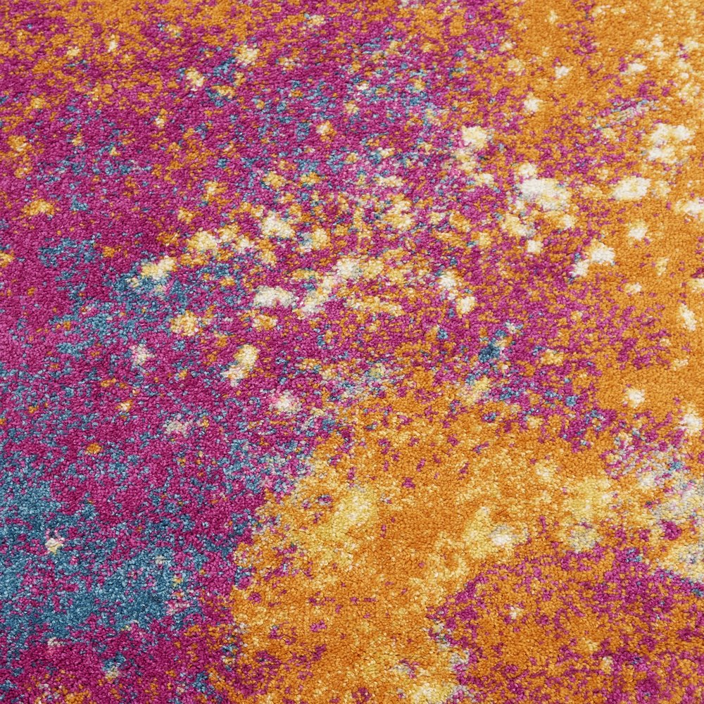 6' Blue And Orange Abstract Runner Rug