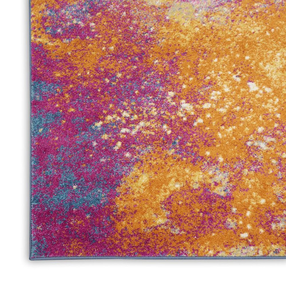 5' Blue And Orange Abstract Round Rug
