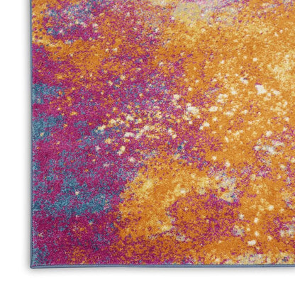 5' Blue And Orange Abstract Round Rug