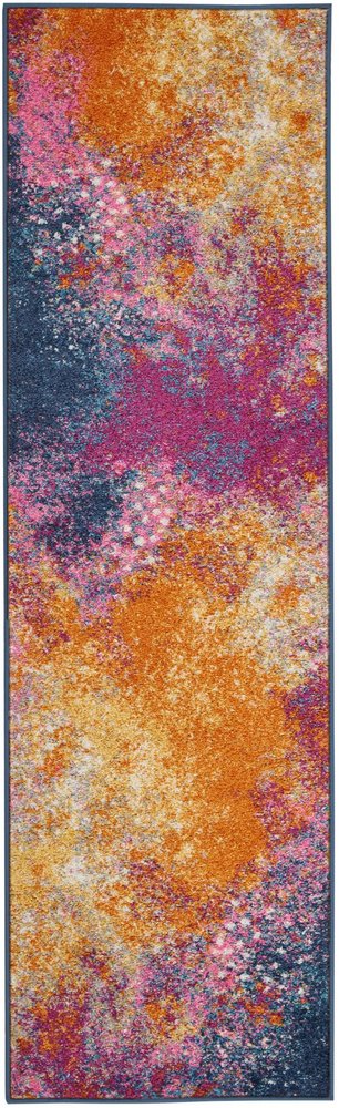 5' Blue And Orange Abstract Round Rug