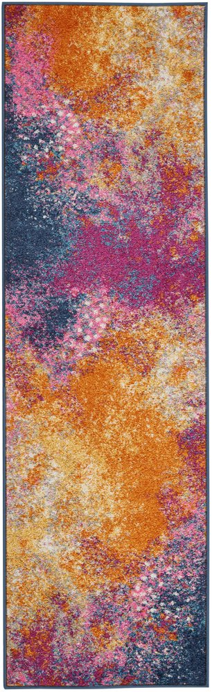 6' Blue And Orange Abstract Runner Rug