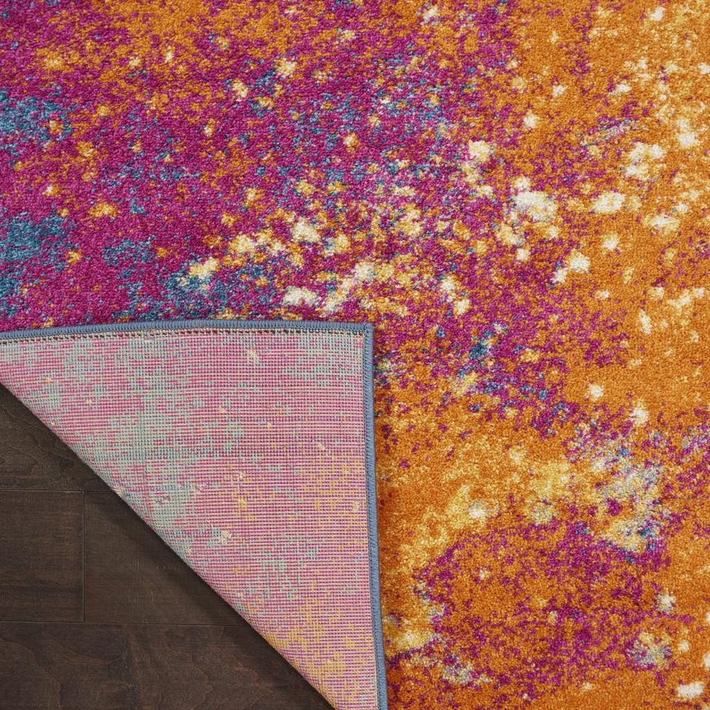 5' Blue And Orange Abstract Round Rug