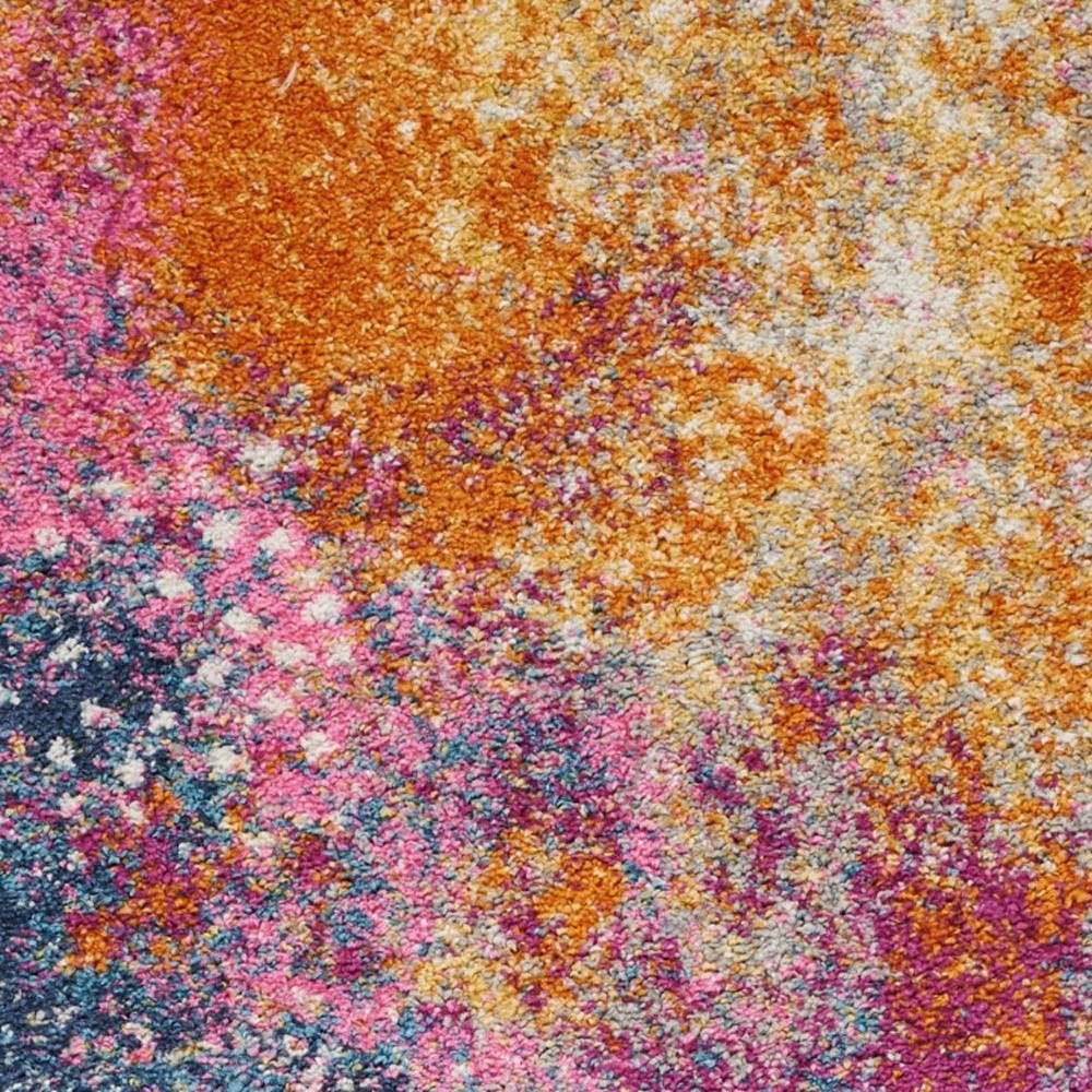 5' Blue And Orange Abstract Round Rug