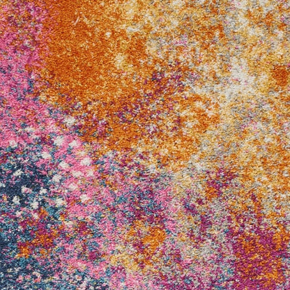 5' Blue And Orange Abstract Round Rug