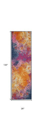 10' Blue And Orange Abstract Runner Rug