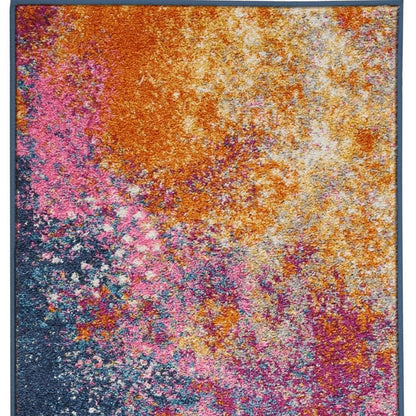 5' Blue And Orange Abstract Round Rug