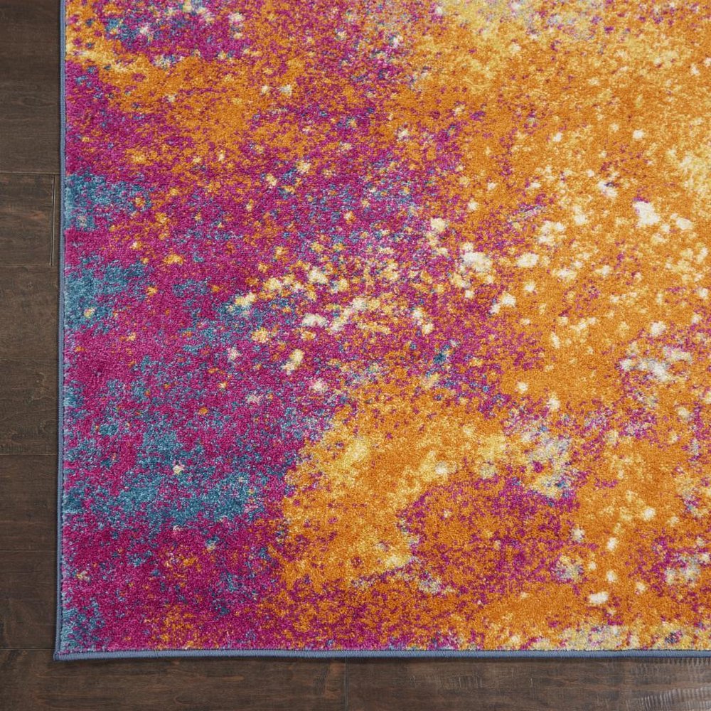 5' Blue And Orange Abstract Round Rug