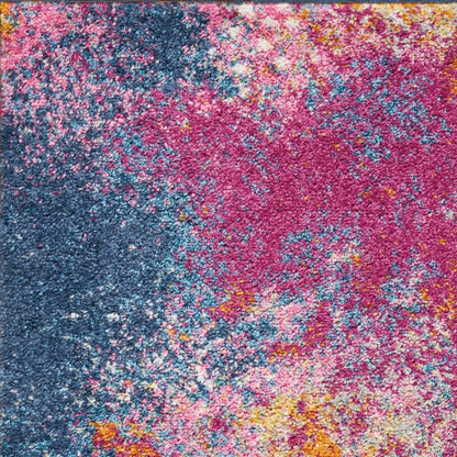 6' Blue And Orange Abstract Runner Rug