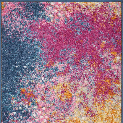 6' Blue And Orange Abstract Runner Rug