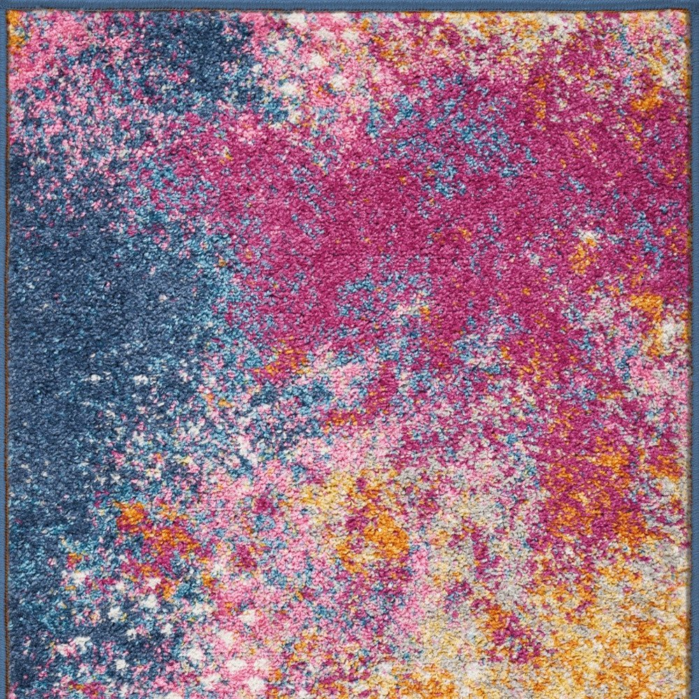 6' Blue And Orange Abstract Runner Rug