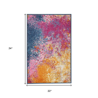 6' Blue And Orange Abstract Runner Rug